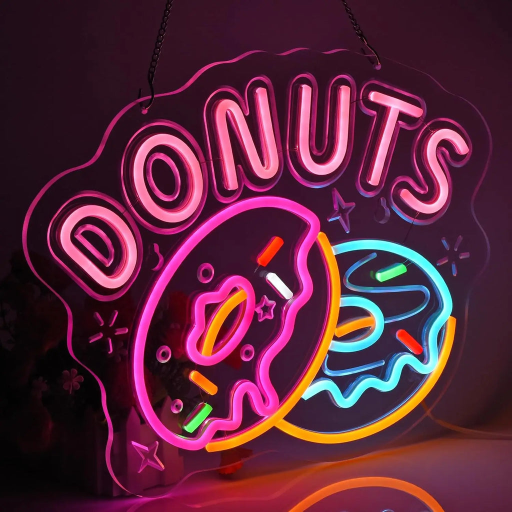 Enseigne néon Donuts, lumière néon LED Donuts alimentée par USB pour restaurants, bars, magasins, cafés, décoration murale de restaurant occidental