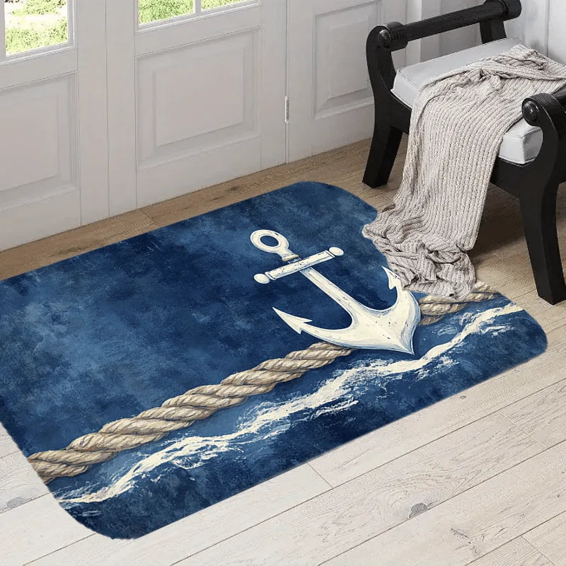 VIKAMA Tapis de Porte Motif Nautique Bleu Cool Paillasson Tapis de Bienvenue Tapis de Cuisine Tapis de Salle de Bain Tapis de Chambre Tapis de Salon Tapis de Maison D