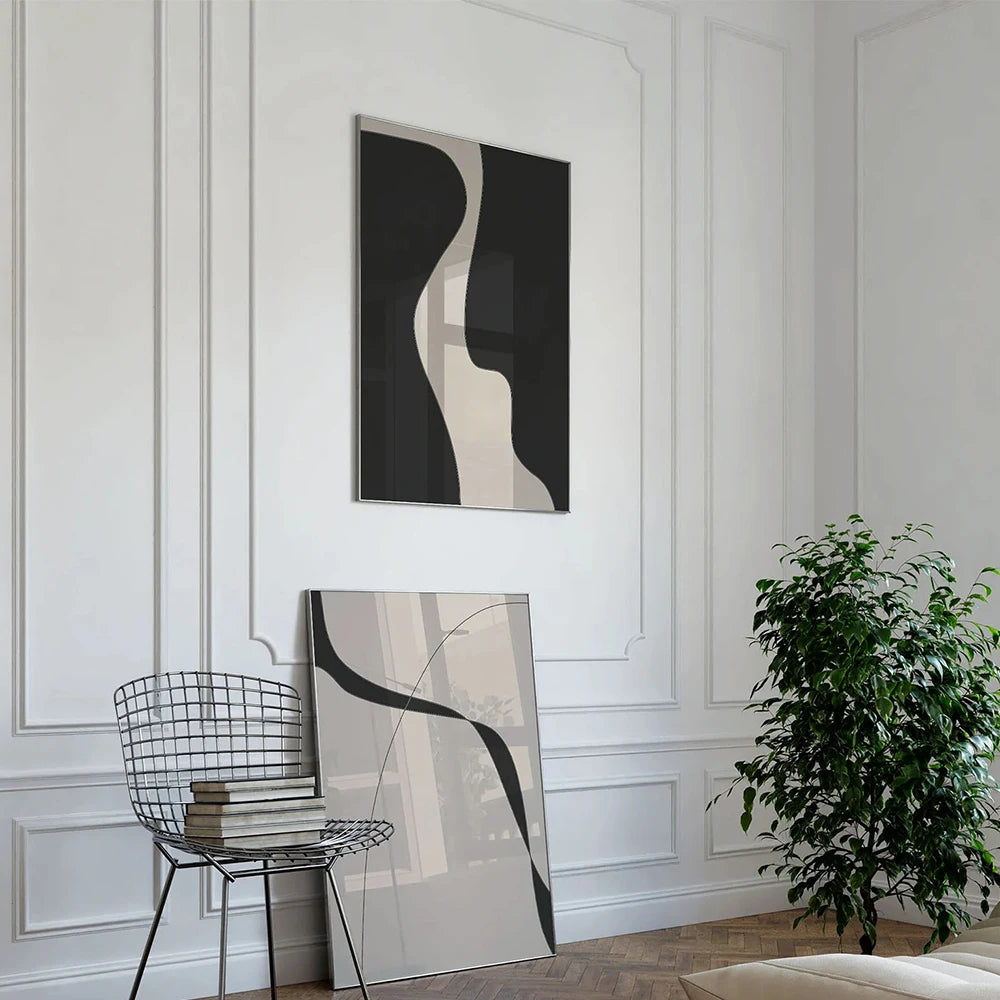 Tableau d'art mural moderne, motif abstrait minimaliste, dessin au trait, poster beige et noir, toile pour décoration de salon