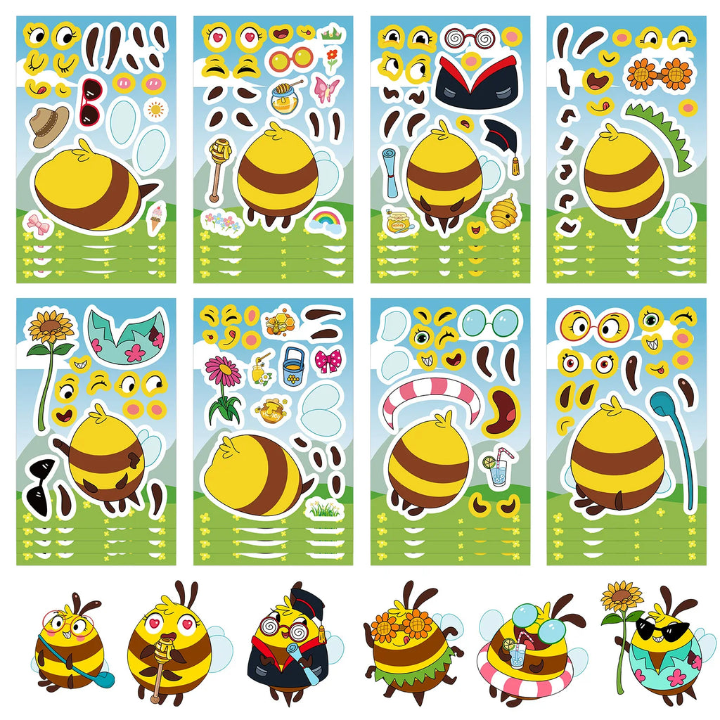 8/16/24PCS Juguete Pegatinas de Rompecabezas Expresiones de Abejas de Dibujos Animados Haz Pegatinas de Caras Manualidades DIY Pegatinas Impermeables