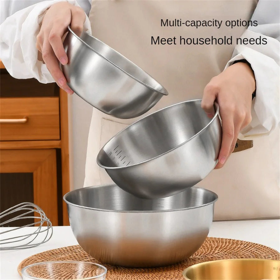 Cuenco de acero inoxidable dorado y plateado para ensalada, fideos de arroz, fideos Lamian, utensilios de cocina, recipiente para alimentos