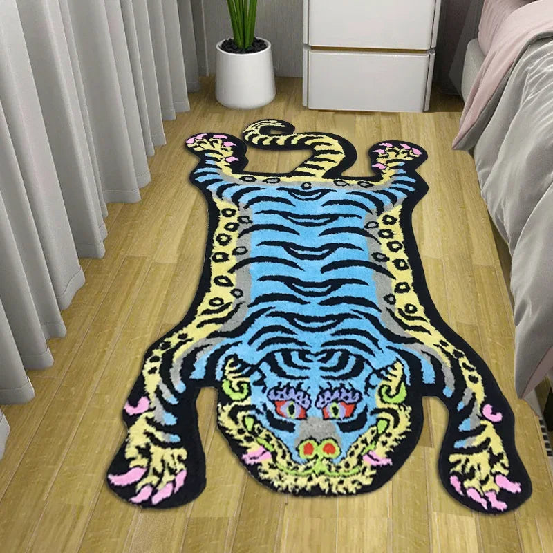 Alfombra con estampado de tigre VIKAMA, alfombra suave de imitación cachemir, alfombra cálida para mesita de noche de dormitorio, alfombrilla para el suelo de la sala de estar, decoración del hogar