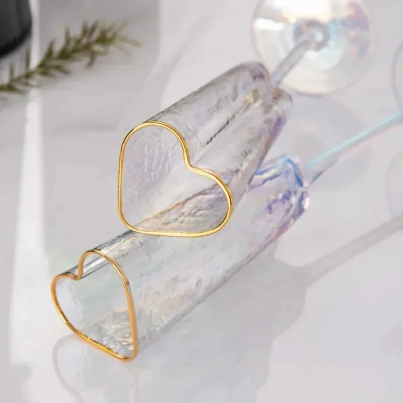 Verre à vin en forme de cœur à jante dorée, durable, pour la maison, les fêtes et les clubs.