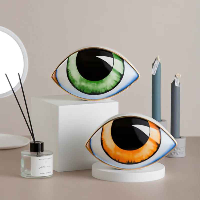 Decoración nórdica de cerámica con diseño de ojo de diablo, escultura abstracta de ojo, estatuas para sala de estudio, regalo de decoración abstracta