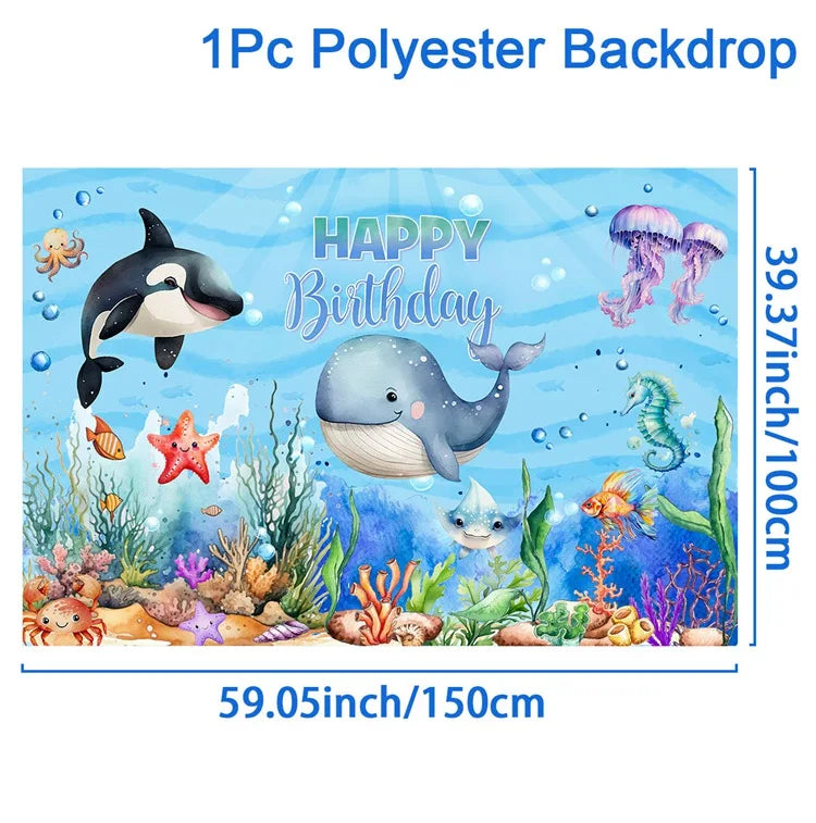 Decoración de fiesta de cumpleaños con temática del océano de verano bajo el mar, fondo para niños y niñas, linda decoración de delfines y estrellas de mar, accesorios para pancartas de eventos.