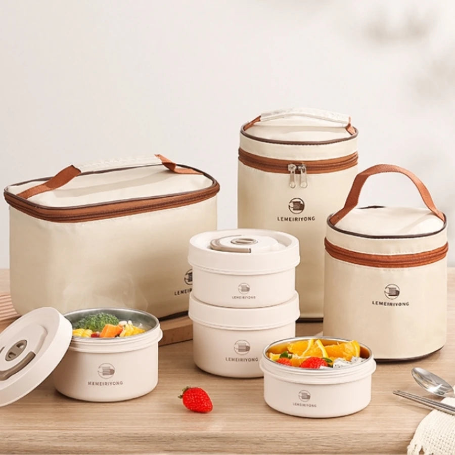 Fiambrera portátil aislada, juego de recipientes para almuerzo apilables, bento de acero inoxidable