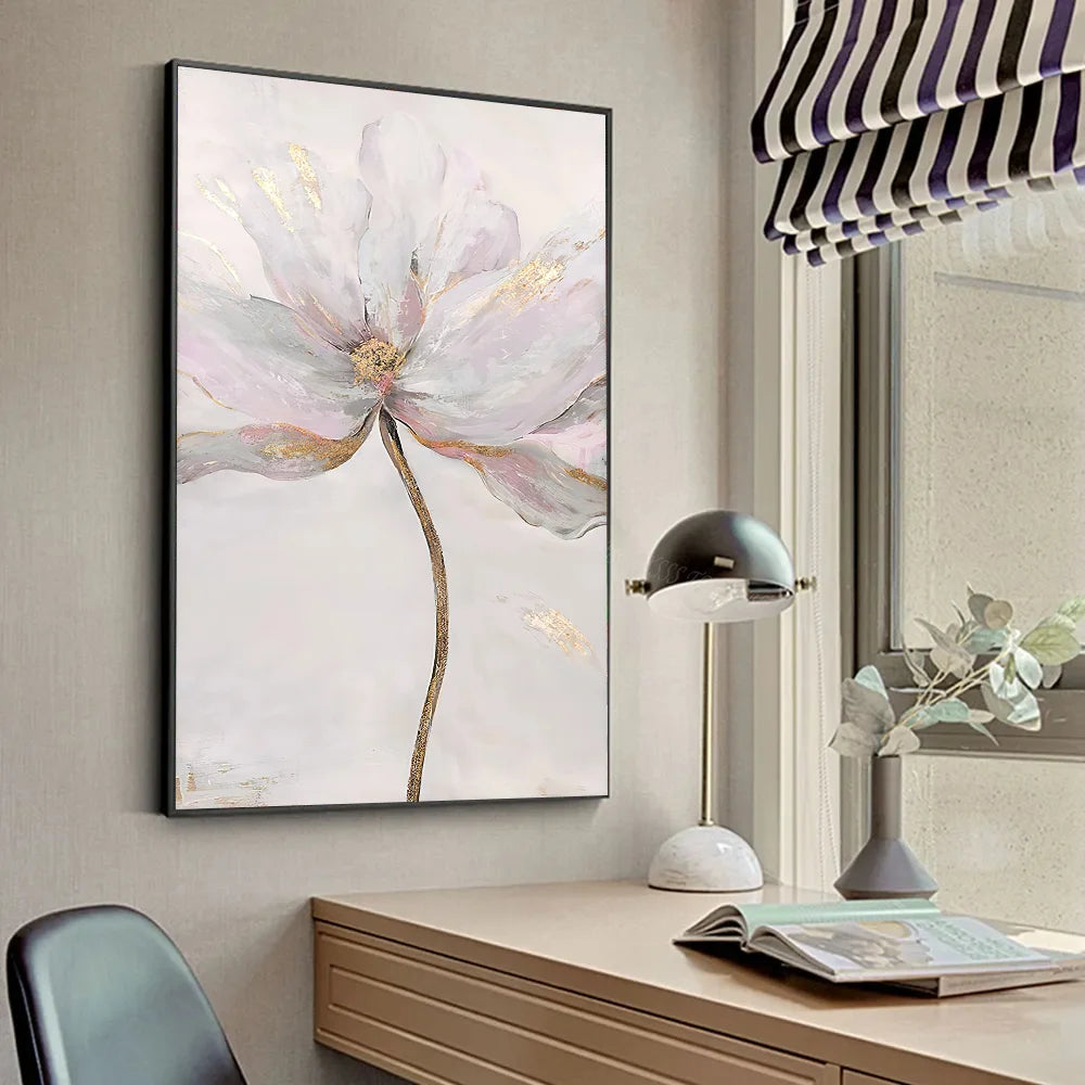 Póster de lienzo de pintura mural estilo dorado escandinavo, flor, arte nórdico