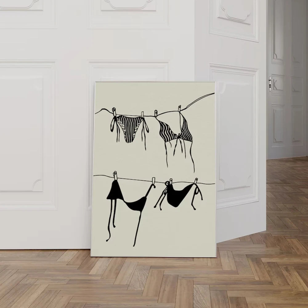 Bikini beige moderne et tendance, motifs coquette à suspendre, impressions murales, toile de peinture, affiche, image pour la décoration intérieure du salon