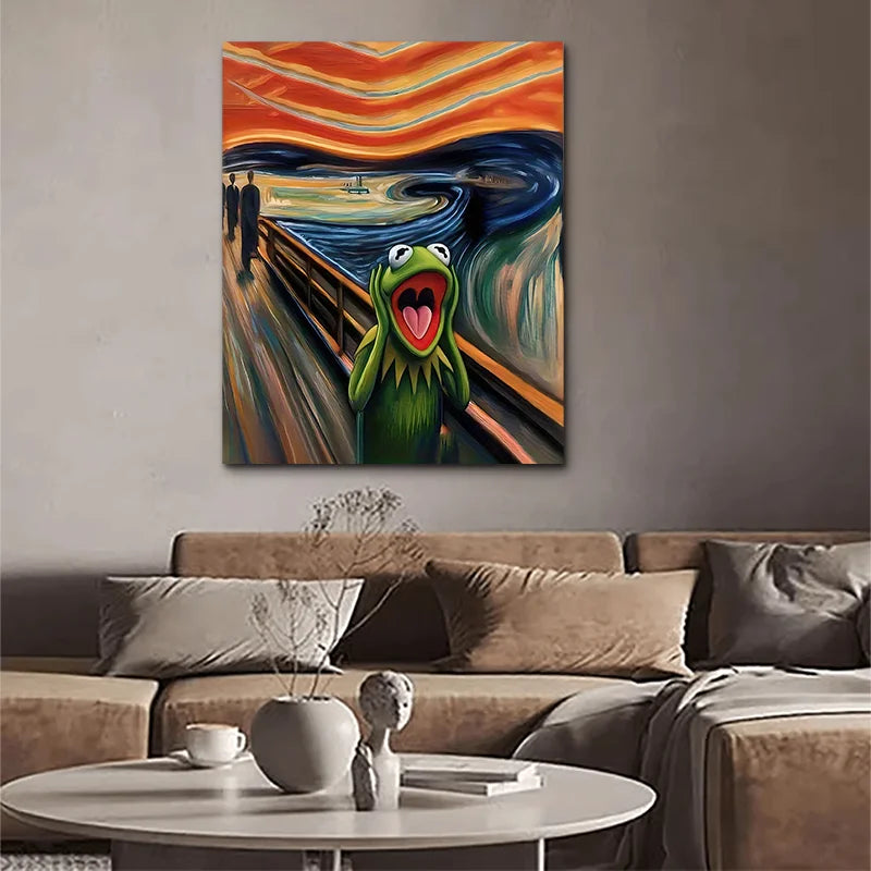 Arte de pared abstracto moderno, pintura de rana gritando, lienzo impreso en HD, póster para sala de estar, dormitorio, aula, decoración del hogar