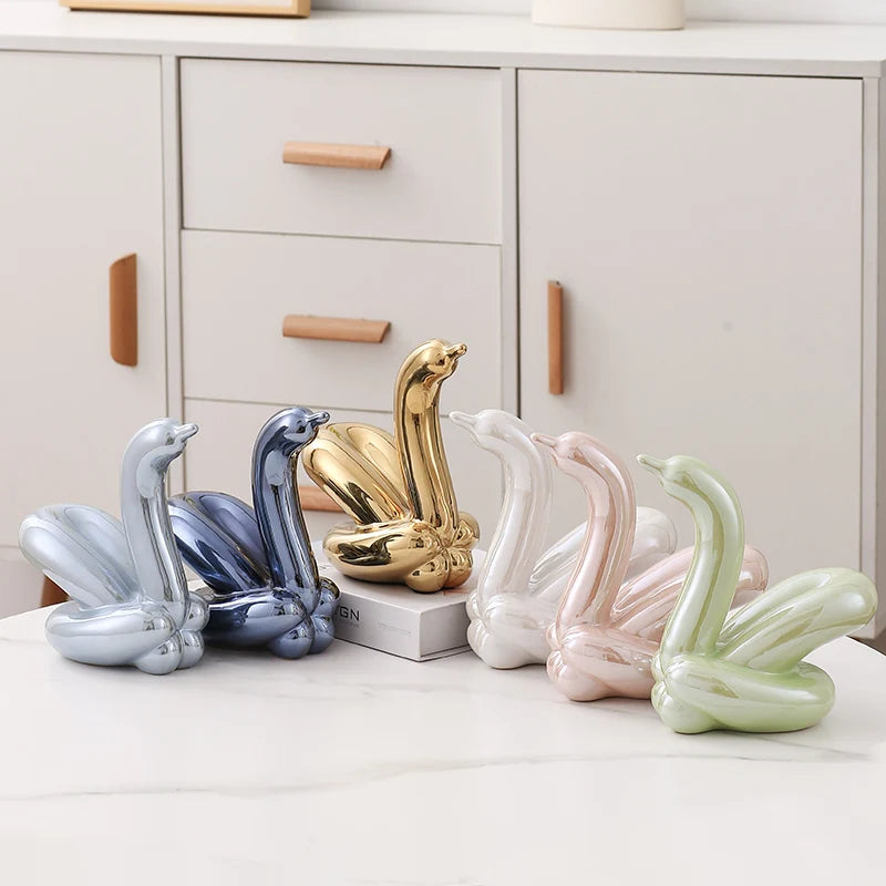 Sculpture cygne en céramique nordique, figurine décorative animale, décoration d'intérieur, accessoire de chambre, article décoratif cygnes