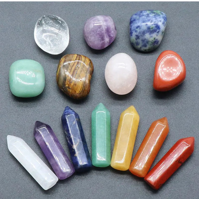Ensemble de 14 pierres naturelles, 7 chakras, pierre de guérison Reiki, quartz minéral, ornement, pierre précieuse de guérison, décoration d'intérieur, pierres artisanales, cadeaux