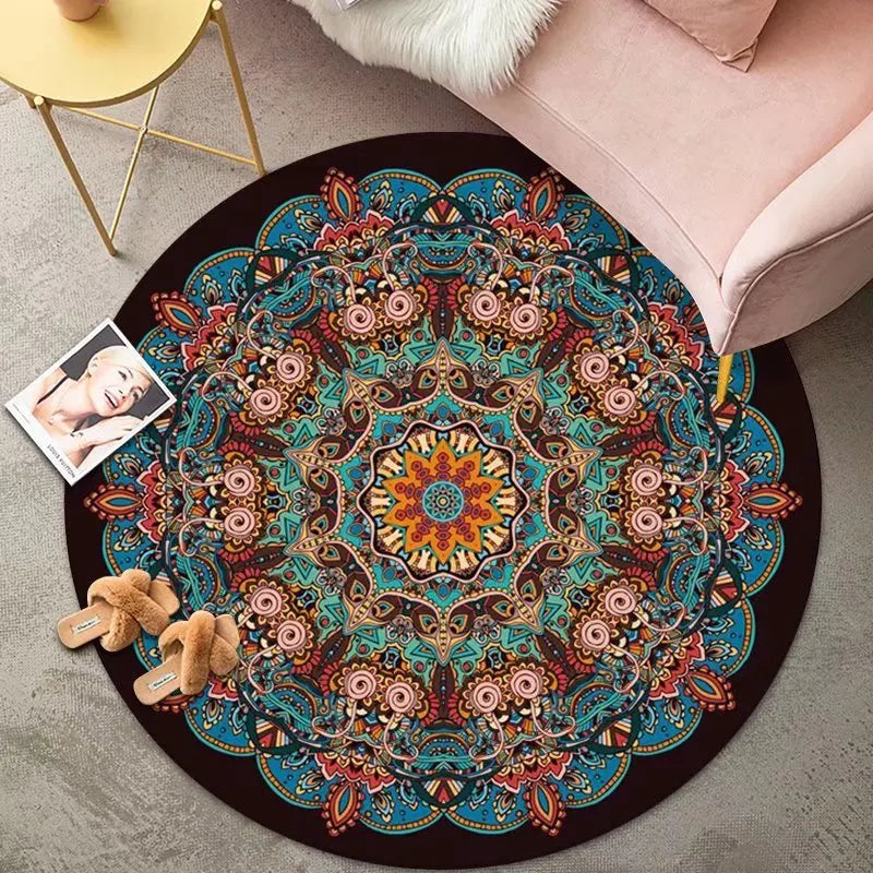 Alfombra Redonda VIKAMA Premium Étnica Vintage Persa Bohemio Sala de Estar Dormitorio Mecedora Alfombra de Suelo Decoración del Hogar