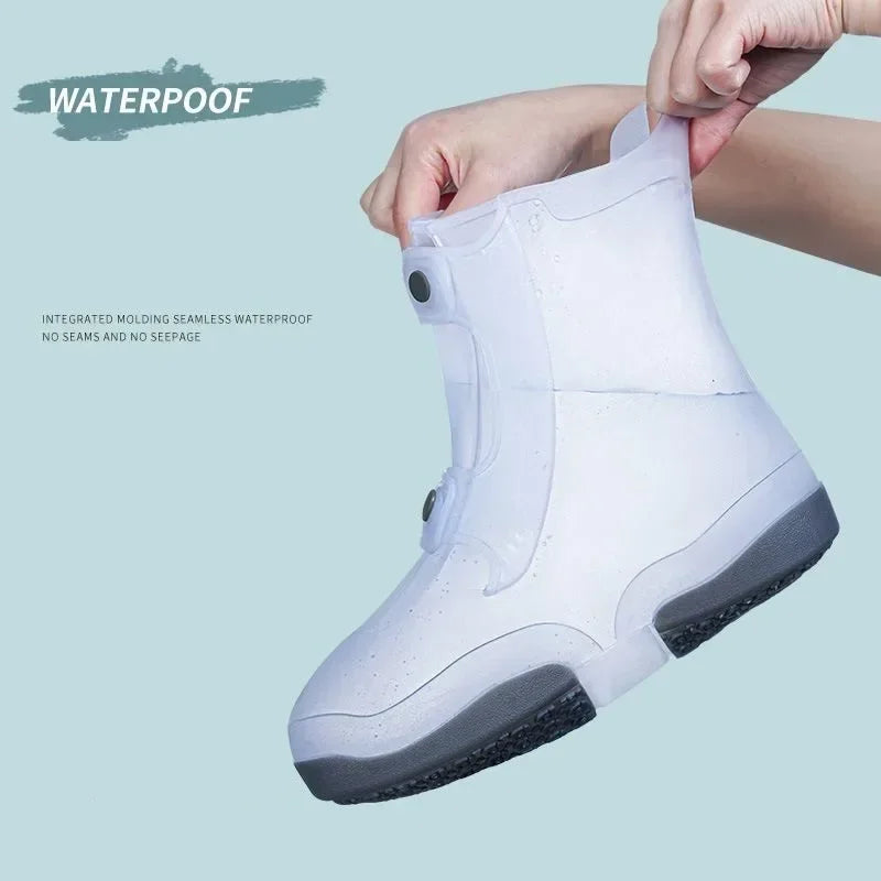 1 lot de couvre-chaussures bicolores, surchaussures imperméables lavables antidérapantes avec bouton blanc, couvre-chaussures durables