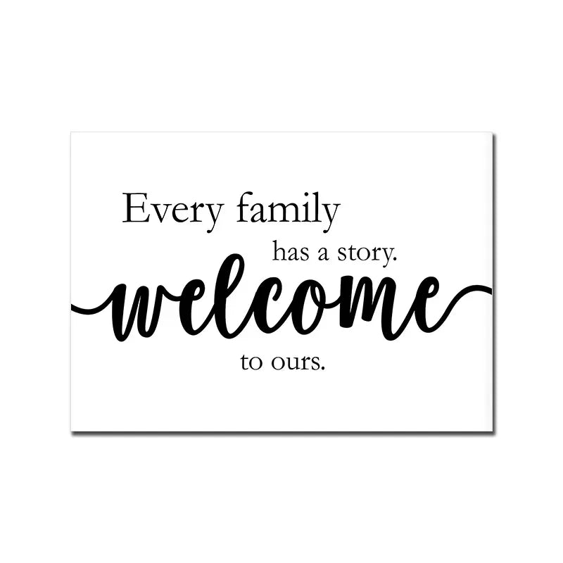 Feliz Familia Cita Arte de Pared Póster Blanco Negro Impresión de Corazón de Amor Pintura en Lienzo Nórdico Imagen Minimalista Decoración de Sala de Estar Dormitorio