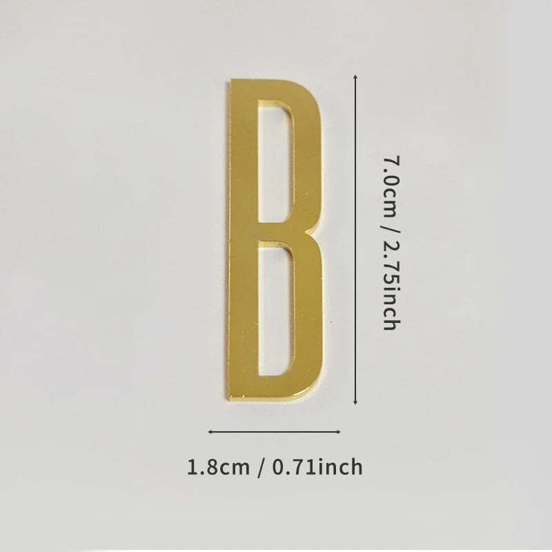 Golden Self Adhesive House Number Metal English Alphabet Letters for Apartment Room Door Plate Table Mailbox Number Stickers 7cm