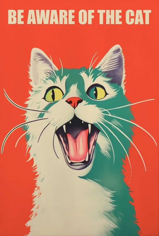 Póster divertido vintage de gatos y perros, arte de pared retro de moda, lienzo impreso, póster divertido de gatos retro, decoración de pared funky