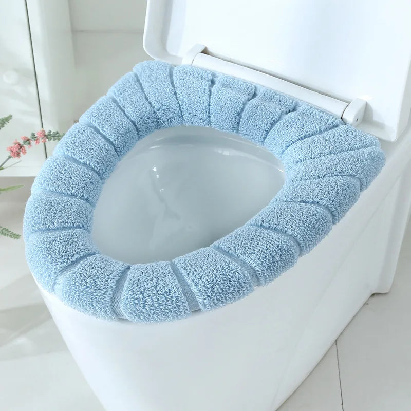 Funda de asiento de inodoro cálida de invierno, alfombrilla de inodoro para baño con asa, cojín grueso suave lavable, accesorios para calentador de inodoro
