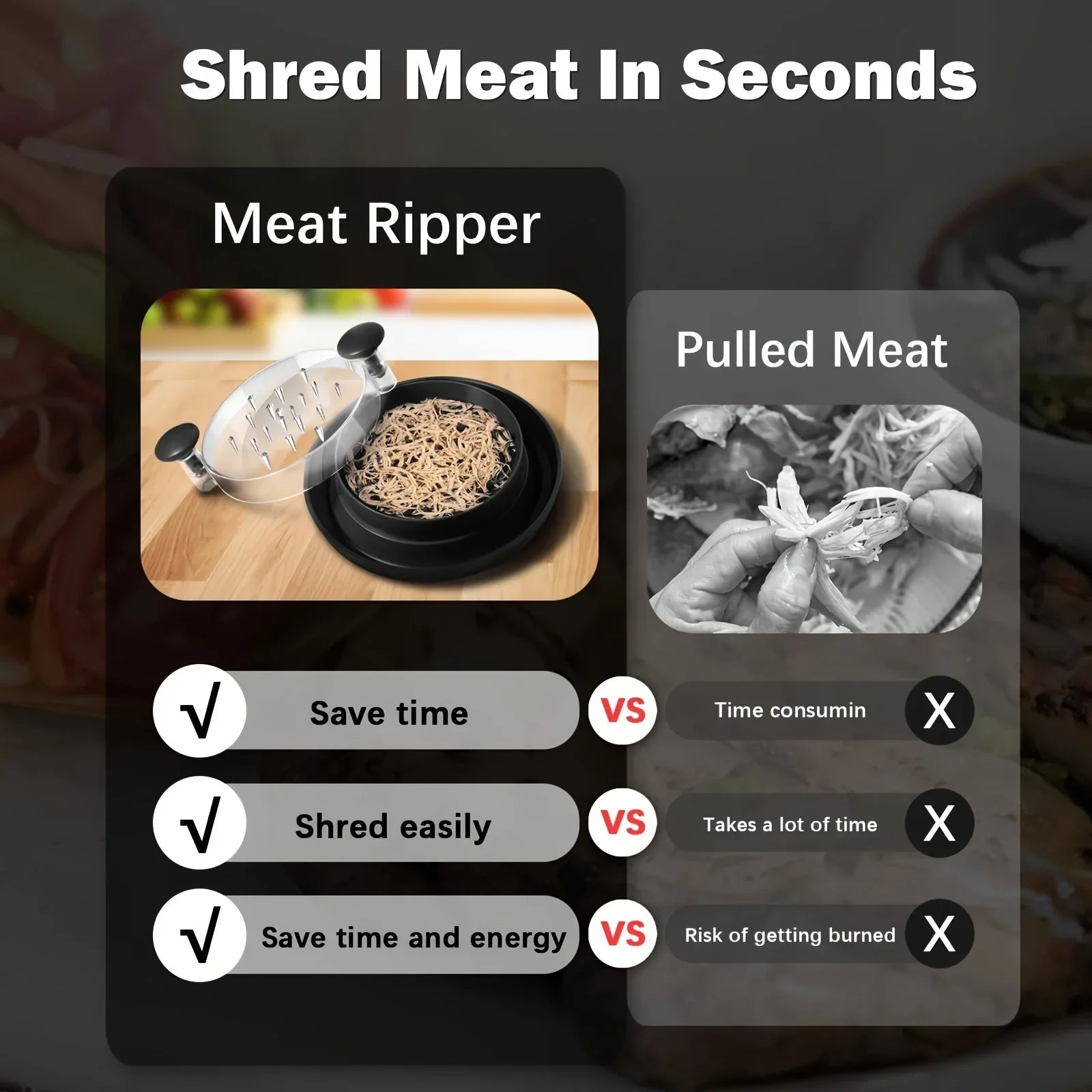 Triturador de Pollo Mejorado con Cubierta Transparente: Herramienta Giratoria Grande Antideslizante para Picar Pollo, Carne de Res, Repollo, Verduras