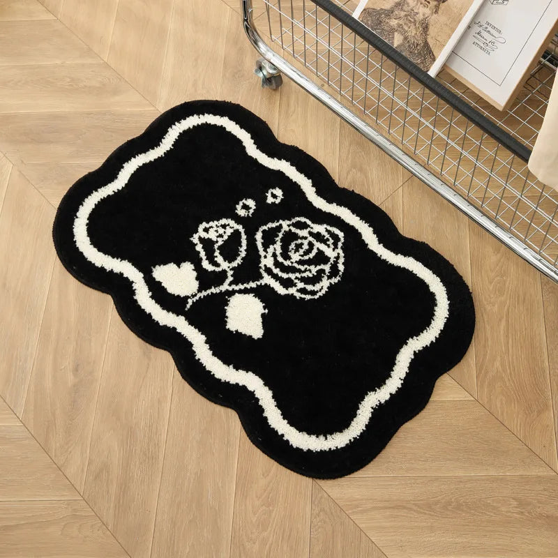 Alfombra de imitación de cachemira, estilo nórdico, en blanco y negro, VIKAMA, cómoda, aislante, para porche, entrada, baño, alfombra para puerta, decoración del hogar