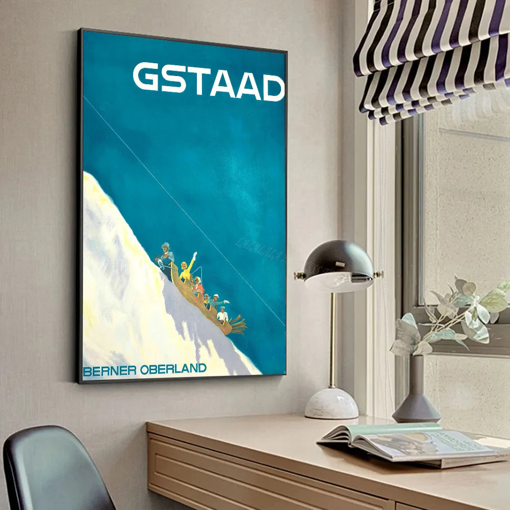 Póster de Arte de Esquí Vintage Montaña Nieve Suiza Bernesa HD Pósters Decoración Hogar Habitación Bar Cafetería Pintura Mural
