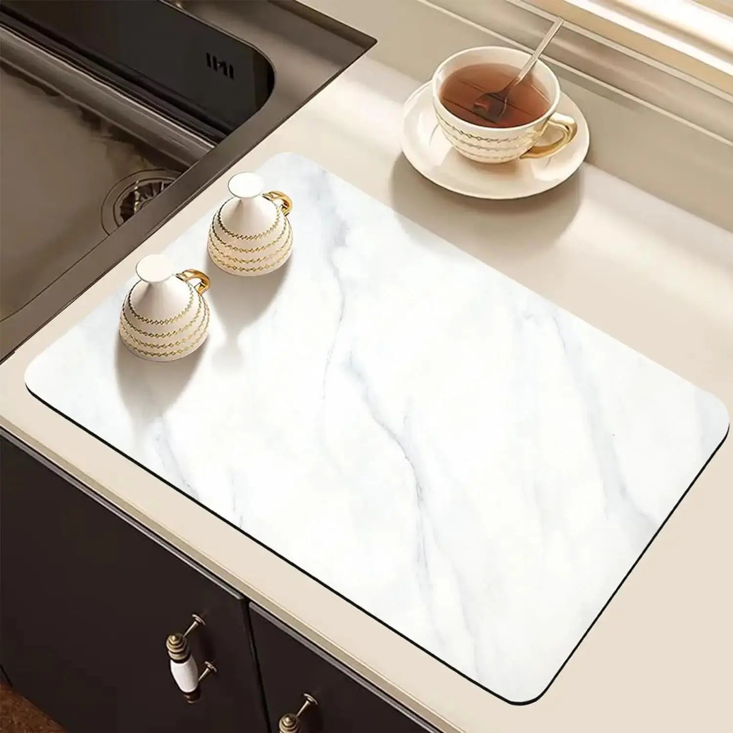 Marbled Diatomite Coffee Machine Mat Kitchen Drainage Absorbent Quick Drying Placemat Bathroom Anti-slip Dirty Resistant Rug