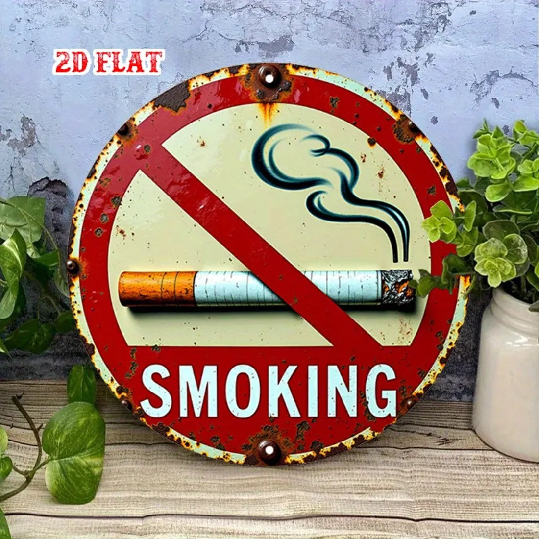 Cartel de metal vintage "Prohibido fumar" de 7,8 pulgadas, redondo retro, decoración de pared para el hogar, cafetería, garaje