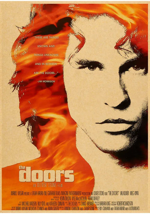 The Doors Jim Morrison Vintage Retro banda de rock música Guitarra Póster de papel kraft mate Adhesivo de pared Decoración de habitación del hogar
