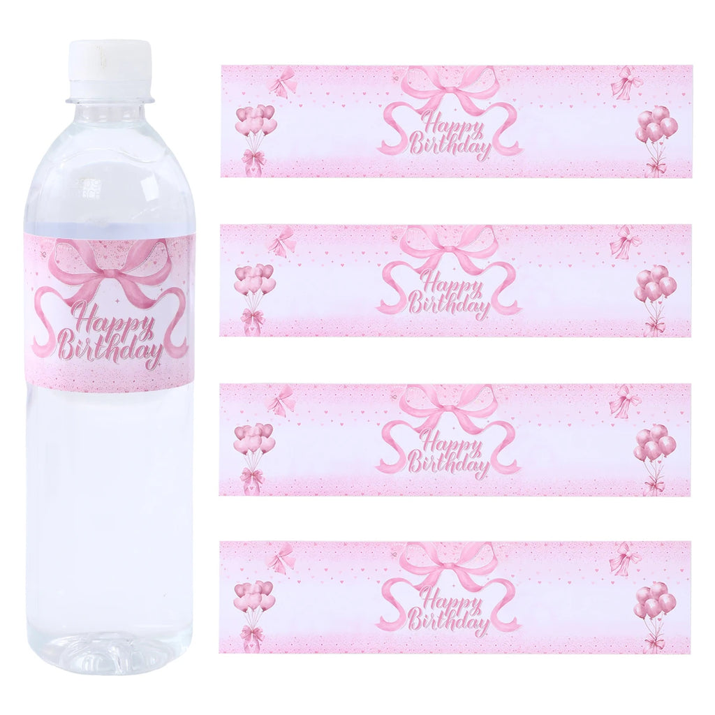 Pegatinas de botellas con lazo rosa, decoración de fiesta de 1er cumpleaños, para niñas, bodas, fiestas de cumpleaños, suministros, recuerdos, decoración de baby shower