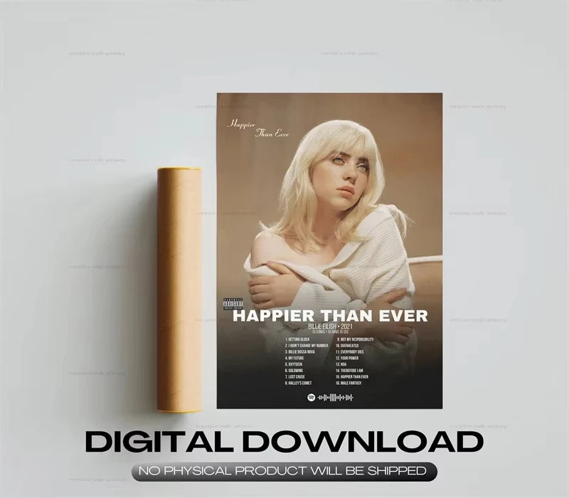 Álbum de Rap Happier Than Ever Póster Estético Rapper Hip Hop Rock Lienzo Decoración de Pared Ideal para Decoración de Habitaciones