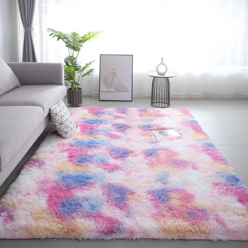 Alfombra de felpa teñida anudada VIKAMA, decoración para sala de estar, alfombra suave y mullida para el hogar, manta antideslizante para gatear para niños.