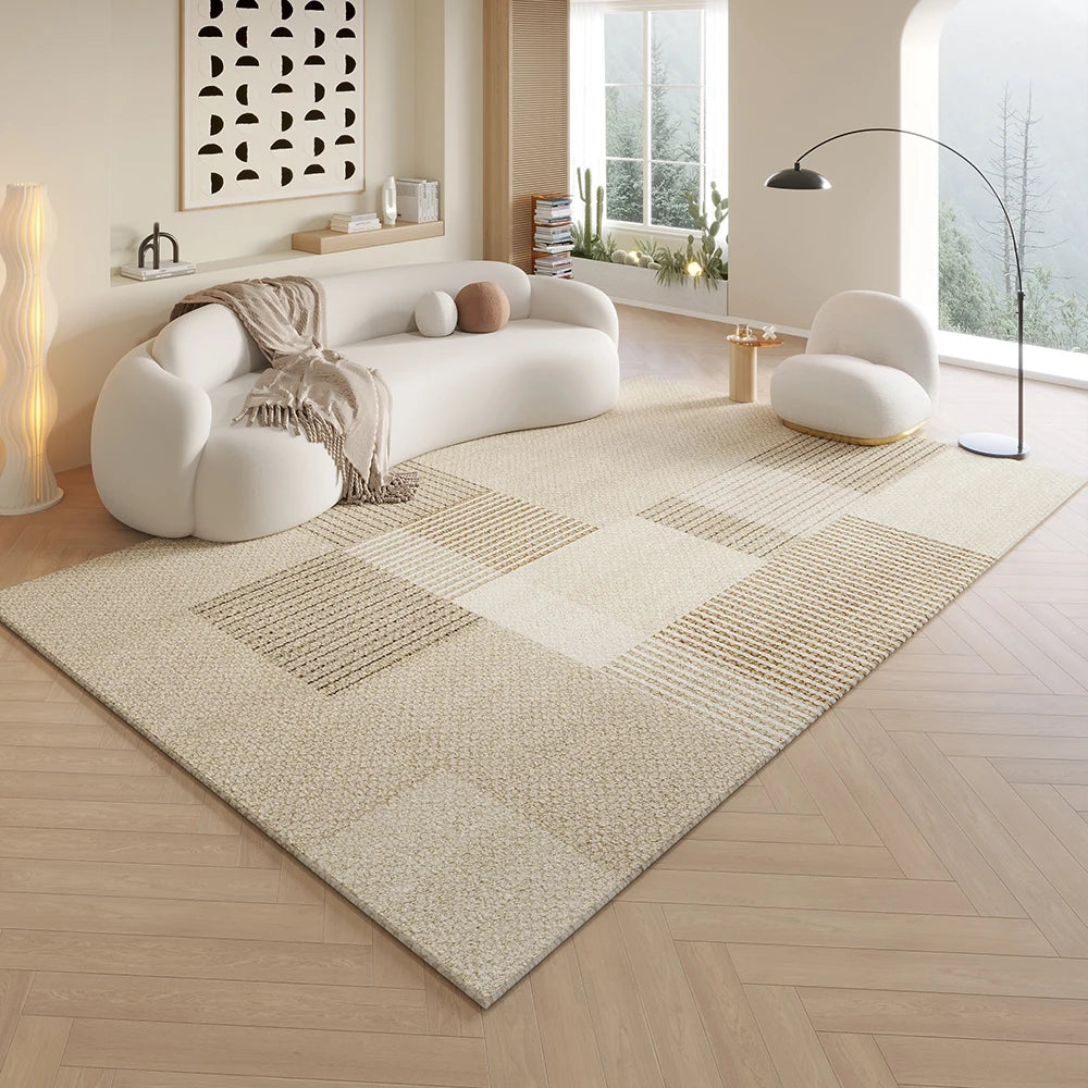VIKAMA Crema Estilo Linaje Alfombra de Sala de Estar Antideslizante Decoración del Hogar Alfombra de Gran Tamaño para Sofá Mesa de Centro Alfombra de Dormitorio