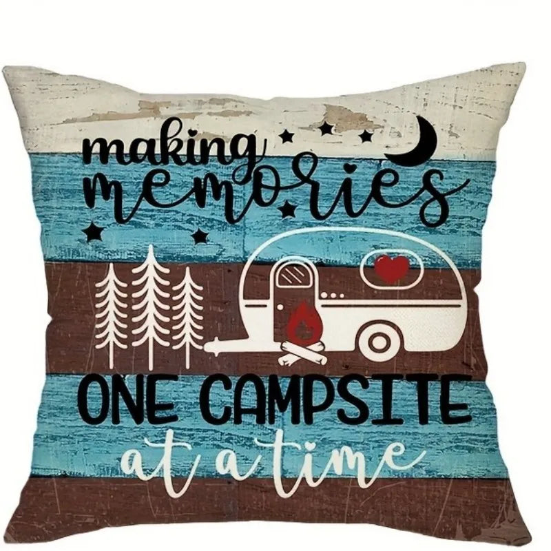 VIKAMA Funda de almohada con temática de camping, funda de cojín decorativa estilo campestre, para sofás, caravanas, campamentos, decoración del hogar del dormitorio