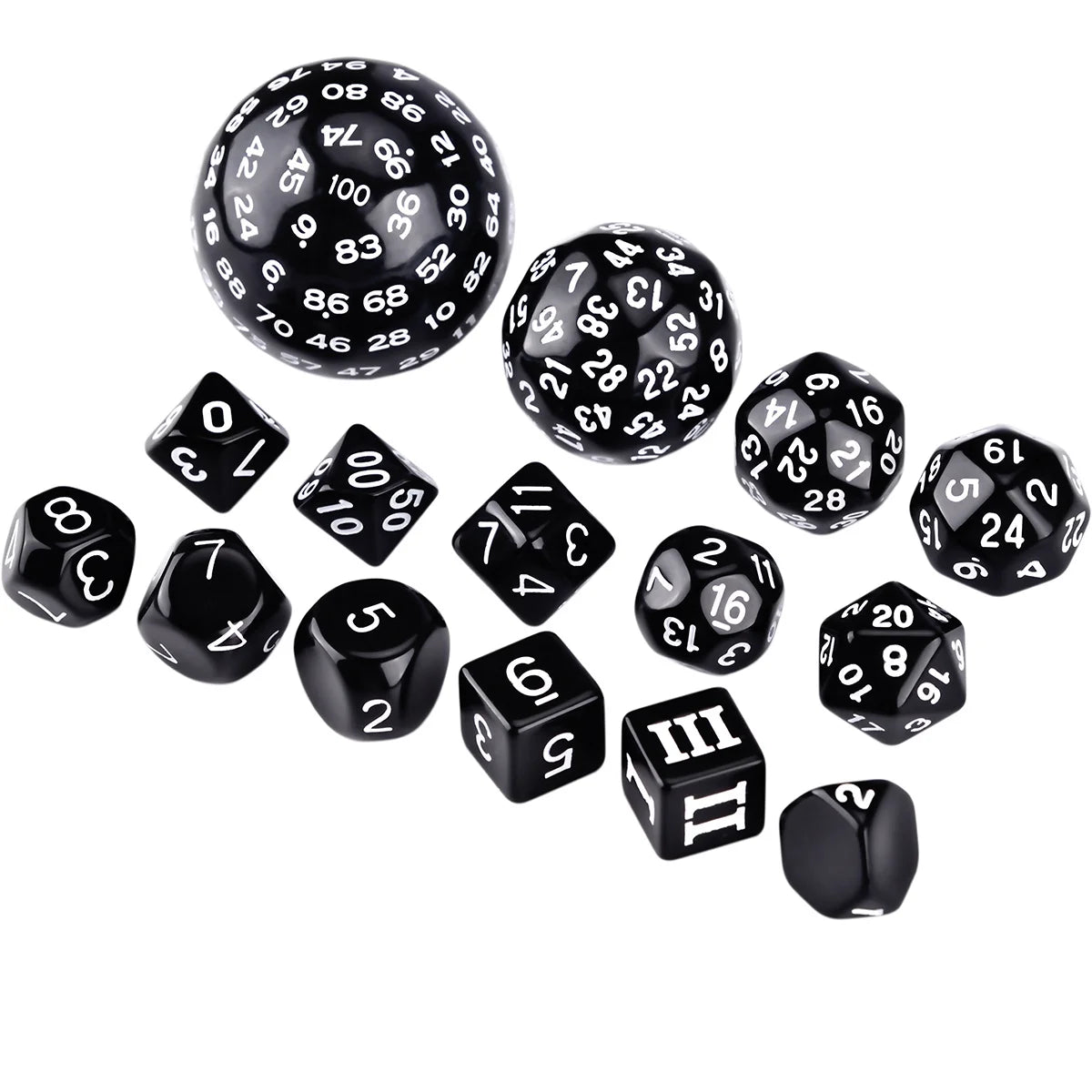 15Pcs Polyhedral Dice Table Game Dice for DND RPG Dungeons and Dragons D3 D4 D5 D6 D7 D8 D10 D% D12 D16 D20 D24 D30 D60 D100