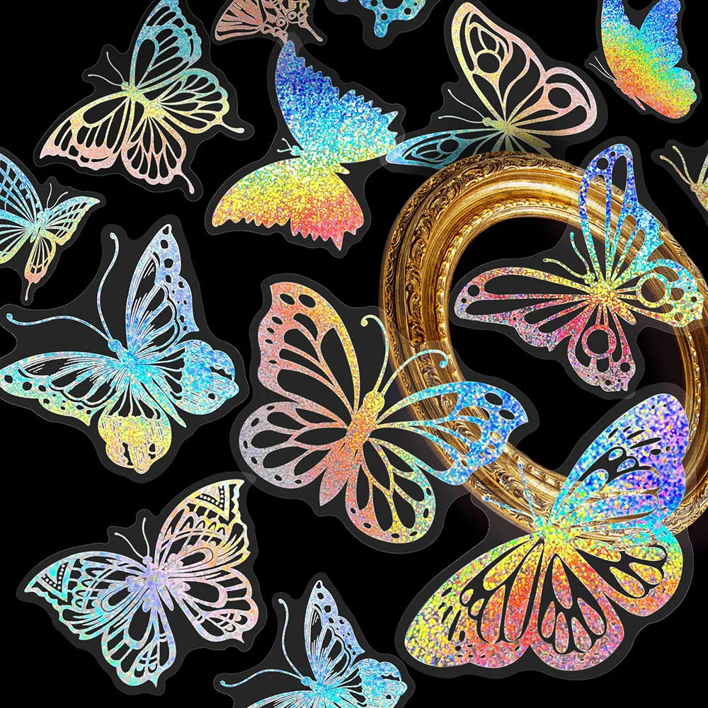 100 pegatinas láser holográficas bonitas de dibujos animados de anime, calcomanías estéticas de mariposas, pegatinas divertidas para álbum de recortes, laptop, teléfono, coche, para niña