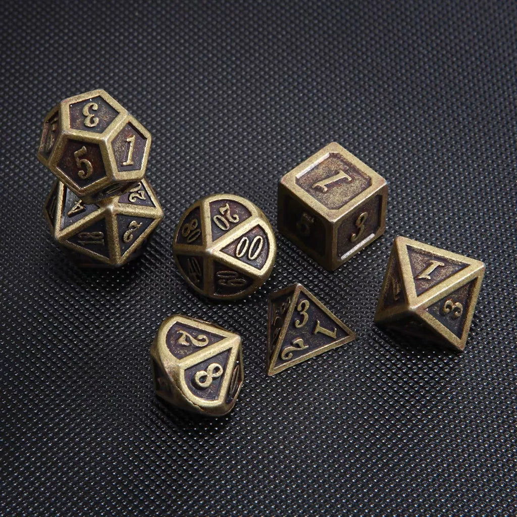 Juego de dados poliédricos metálicos DND de 7 piezas de bronce para juegos de rol calabozos y dragones DND RPG MTG D20 D12 D10 D8 D6 D4 juego de mesa