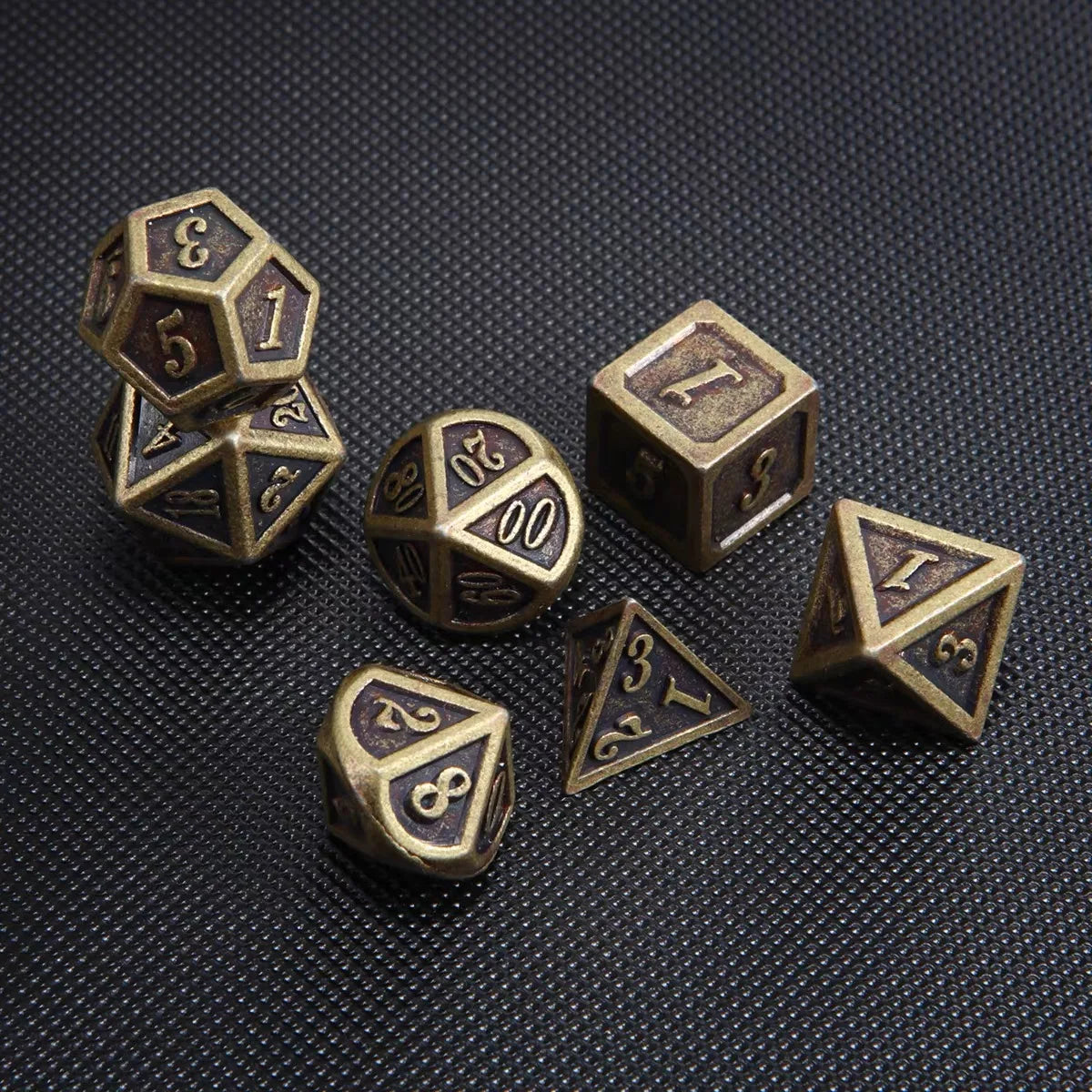 Juego de dados poliédricos metálicos DND de 7 piezas de bronce para juegos de rol calabozos y dragones DND RPG MTG D20 D12 D10 D8 D6 D4 juego de mesa