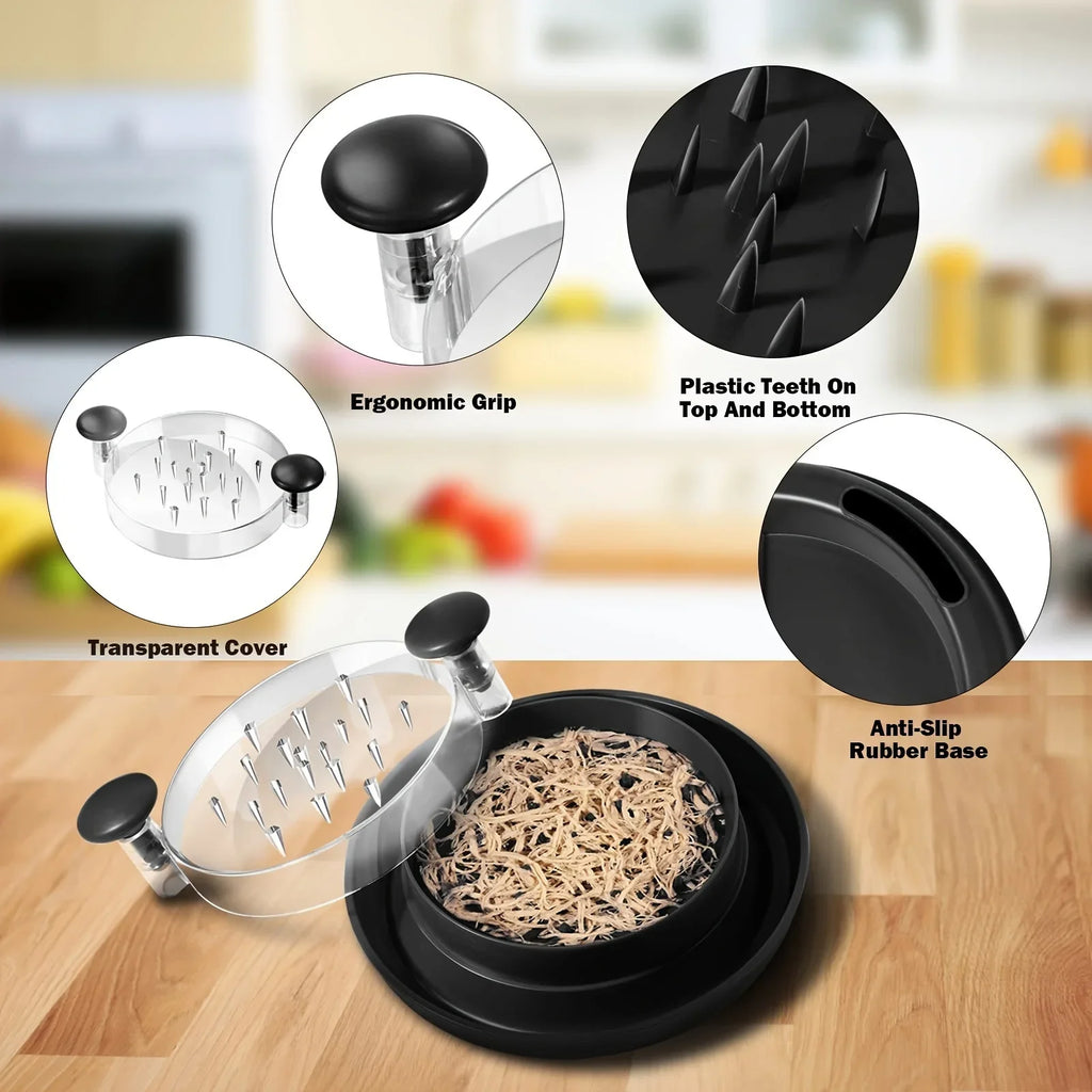 Triturador de Pollo Mejorado con Cubierta Transparente: Herramienta Giratoria Grande Antideslizante para Picar Pollo, Carne de Res, Repollo, Verduras