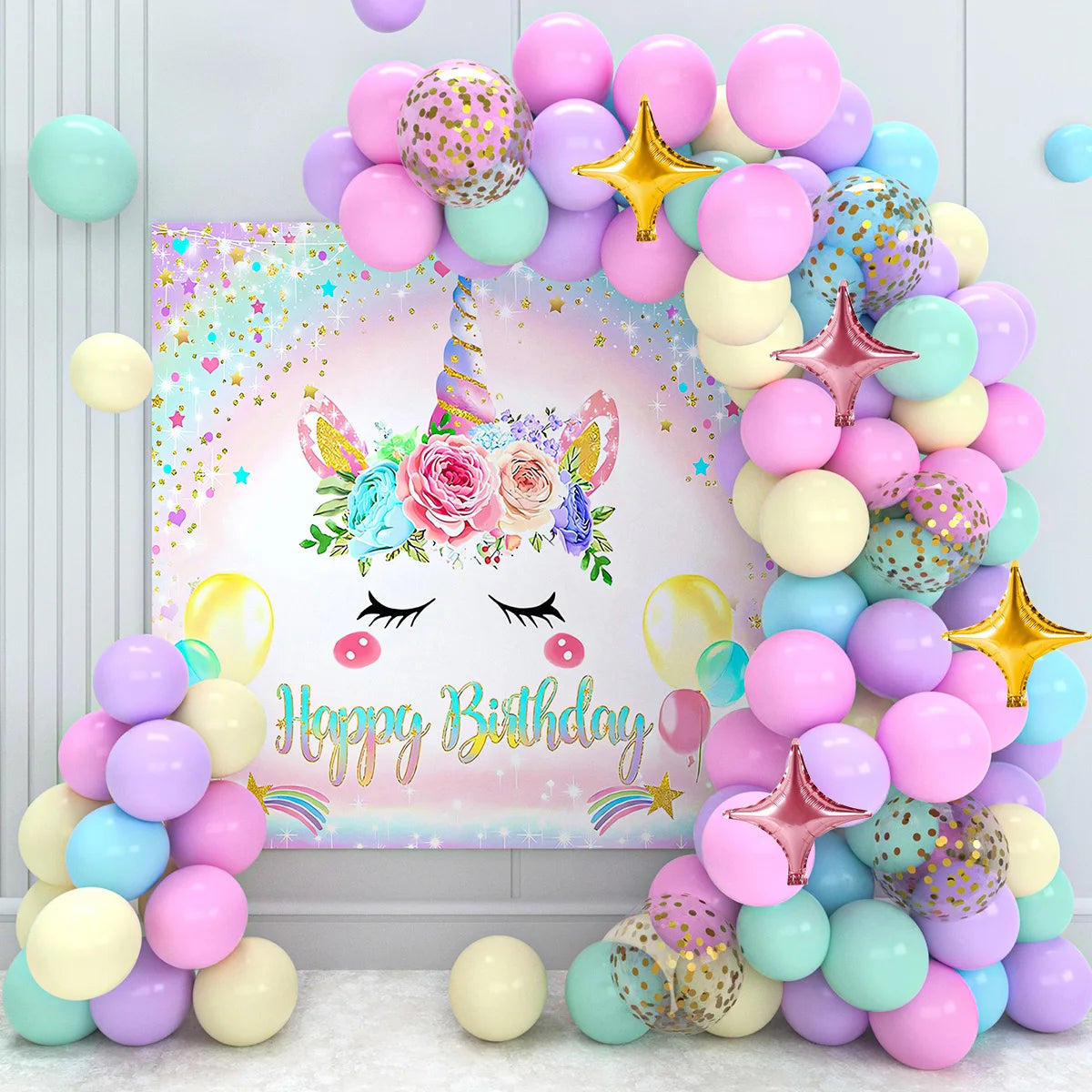 Mantel de PE Unicornio Arcoíris Decoraciones de Fiesta de Cumpleaños Temática Unicornio Feliz Regalos para Niños Cubierta de Mesa Suministros para Baby Shower de Niñas