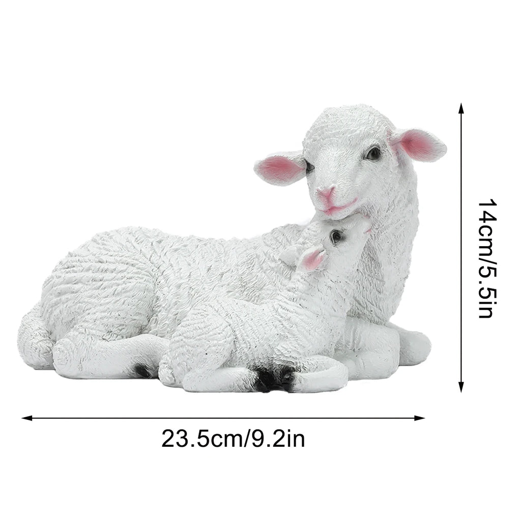 2 figuras de resina de cordero para decoración de jardín, granja, oveja artificial, madre e hijo, esculturas para exteriores