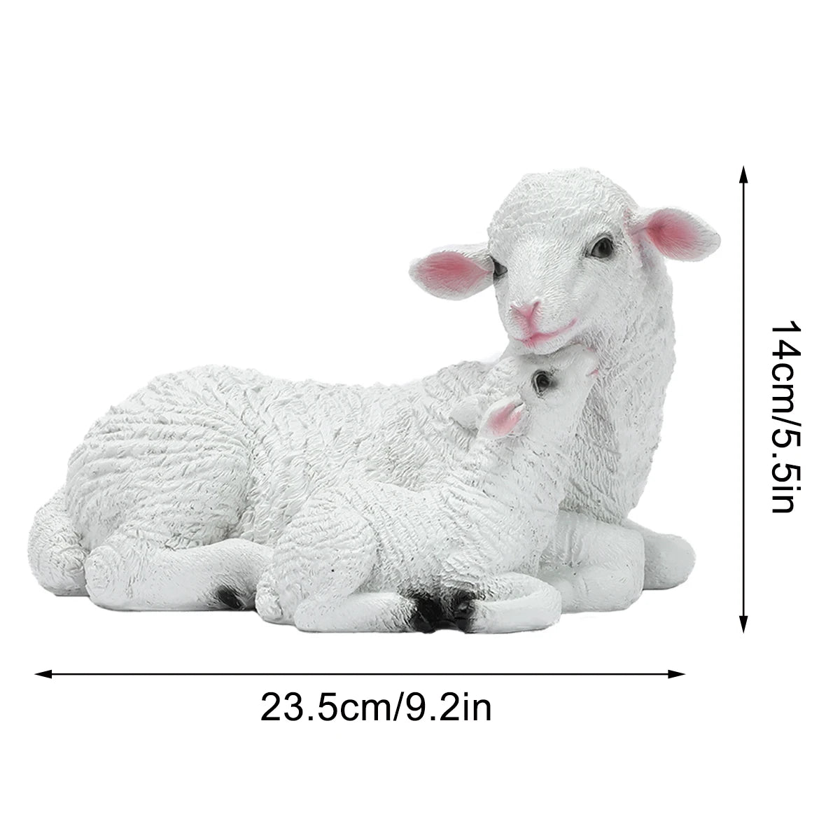 2 figuras de resina de cordero para decoración de jardín, granja, oveja artificial, madre e hijo, esculturas para exteriores