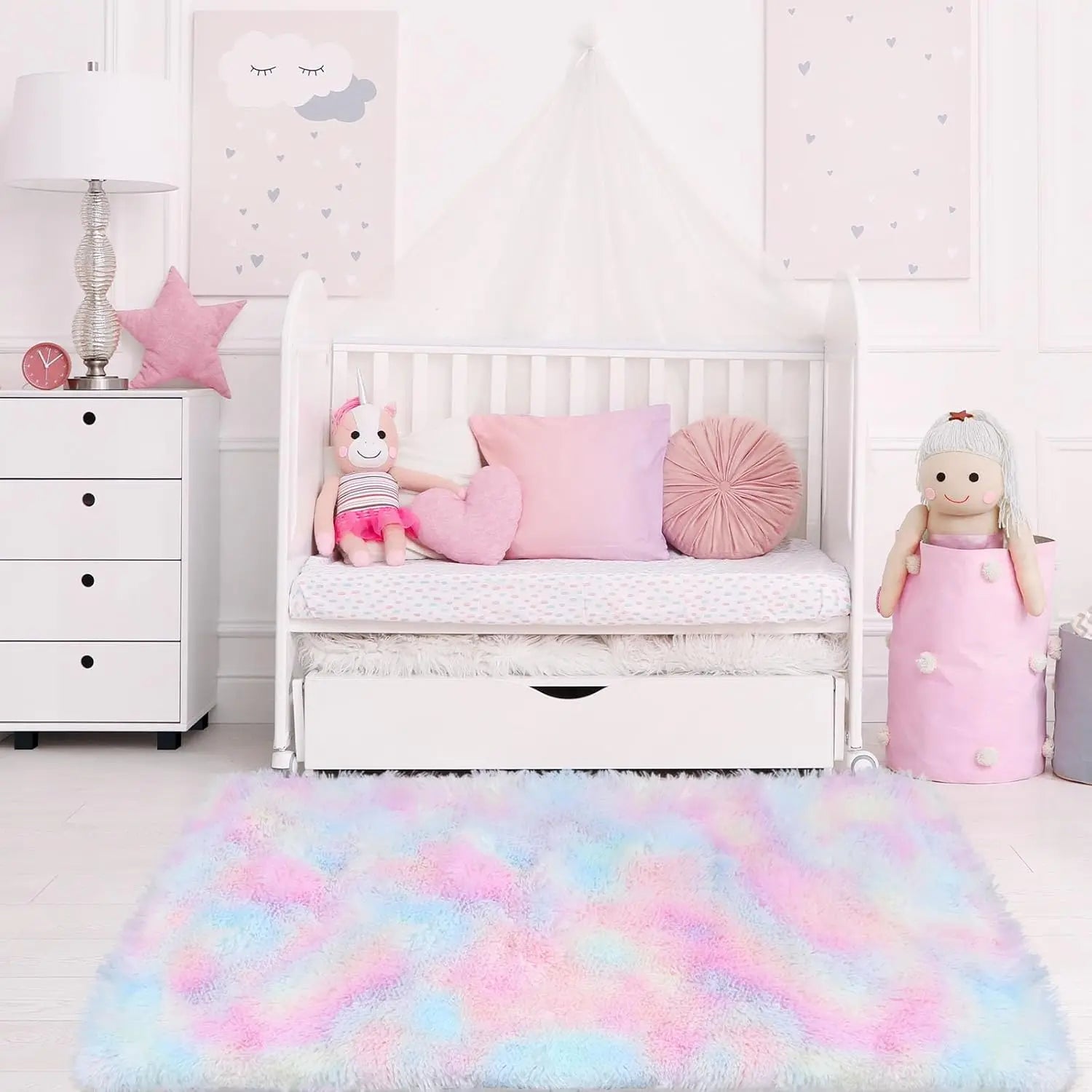 VIKAMA Alfombra de peluche teñida anudada 40x60cm Manta de área suave para el hogar Dormitorio de niñas Manta de cama Habitación infantil Decoración Antideslizante Alfombrilla de piso