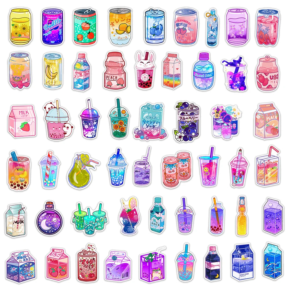 10/30/50 Pièces Autocollants Esthétiques Mignons Boissons INS Dessin Animé pour Scrapbook Ordinateur Portable Téléphone Bagage Agenda Voiture Décoration Autocollant Jouet Enfant