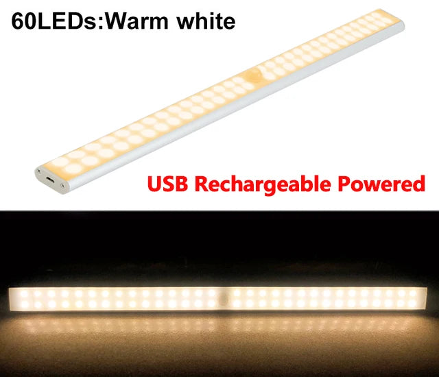 LED Under Cabinet Night Light Motion Sensor Closet Light Kitchen Bedroom Lighting Wall Lamp With Magnetic Strip USB Rechargeable