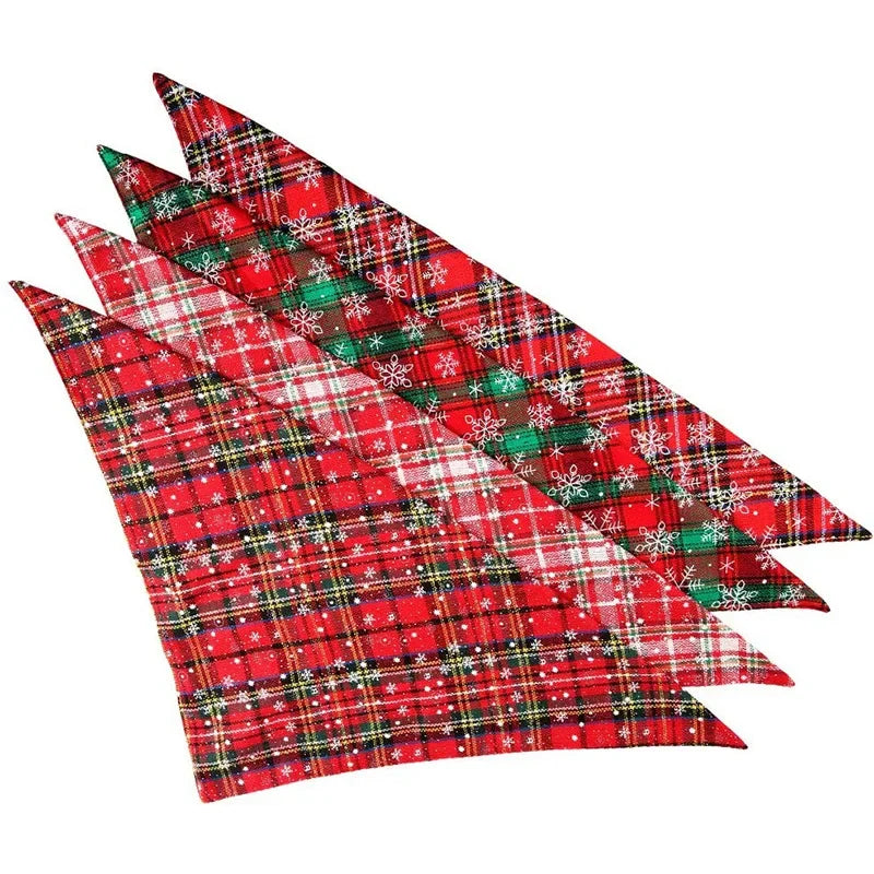 Pañuelos para perros, bufanda grande para mascotas, estampado de nieve navideño, algodón a cuadros, lavable, corbatas de moño, collar para gatos, bufanda grande para perros, accesorios