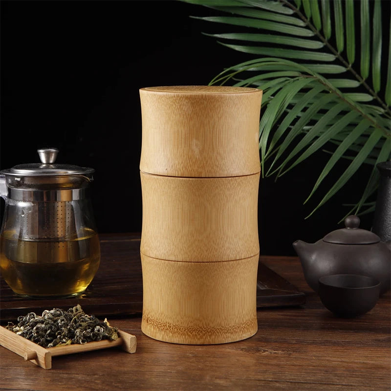 Boîte de rangement de thé en bambou naturel, boîte de rangement d'aliments, boîte de rangement de noix et d'épices, boîte de thé, pot organisateur écologique, récipients de cuisine