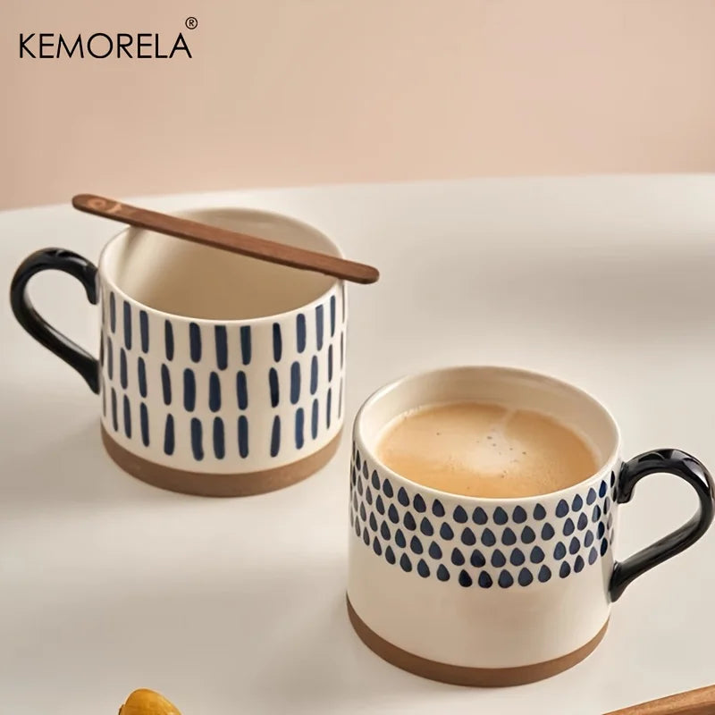 KEMORELA 1PCS Taza de cerámica nórdica de 450ML, taza de café con leche con asa, estilo retro, de gran capacidad, para avena, desayuno japonés, juego de regalo