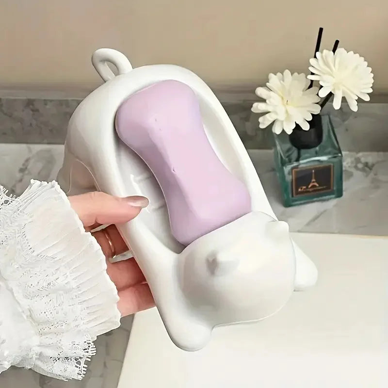 Porte-savon mignon en forme de chat de dessin animé avec drainage, support en plastique pour salle de bain, idéal pour le rangement de savon et d'éponges, porte-savon décoratif