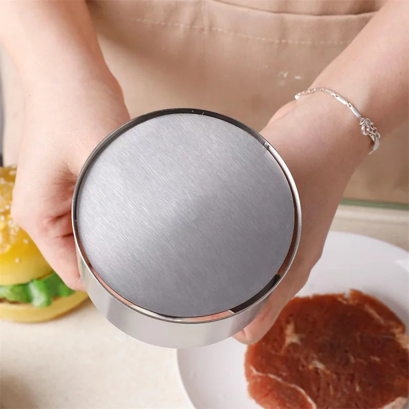Prensa de carne de hamburguesa de acero inoxidable 304, moldeador de hamburguesas redondo antiadherente, grosor ajustable, herramienta de barbacoa de carne y arroz para picnic al aire libre/cocina