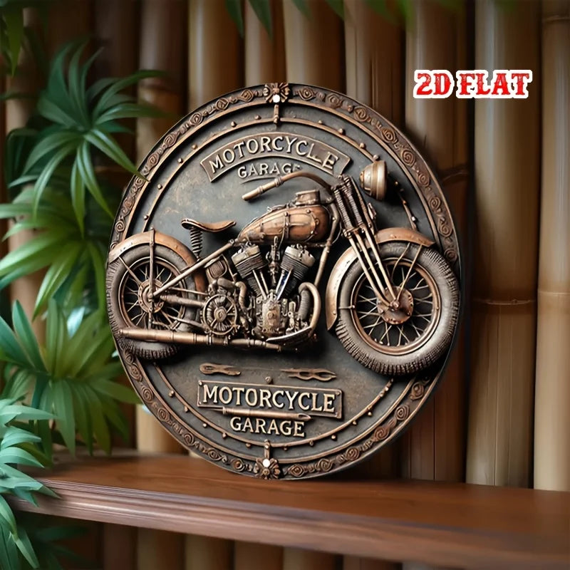 [2D Plano] Cartel Redondo de Aluminio Vintage para Garaje de Motocicletas - Decoración Retro de Metal para Pared, 7.8x7.8 pulgadas