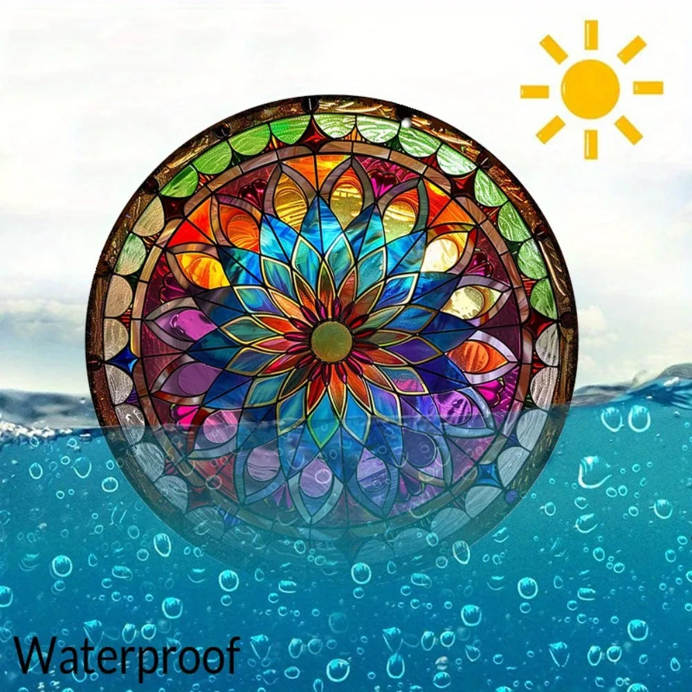 Pancarte Ronde en Aluminium Mandala 8" - Décoration Murale Résistante aux UV et Imperméable, Art Nouveau pour Salon et Patio